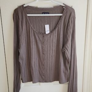 GAP Women's Taupe Button Down Top XXL